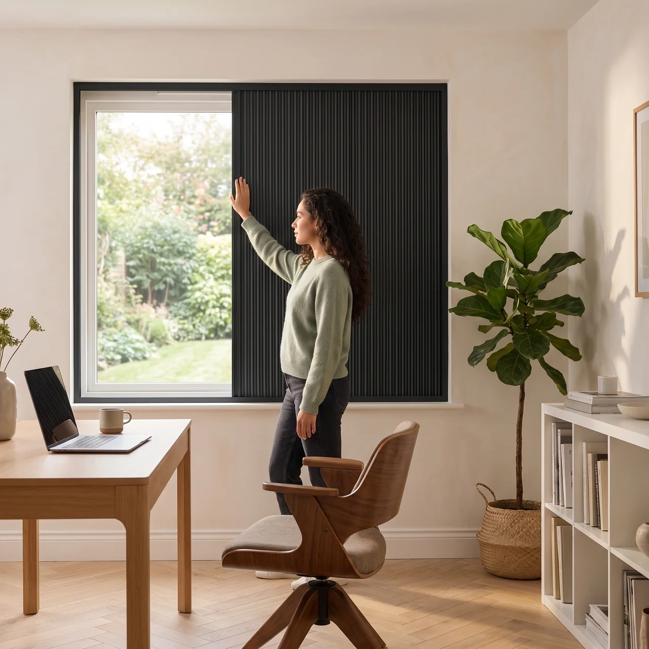 OneRest made-to-measure blackout blind controlling daylight in a bedroom